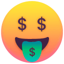 Emoji de uma pessoa com a boca aberta e dinheiro