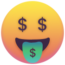 Emoji de uma pessoa com a boca aberta e dinheiro